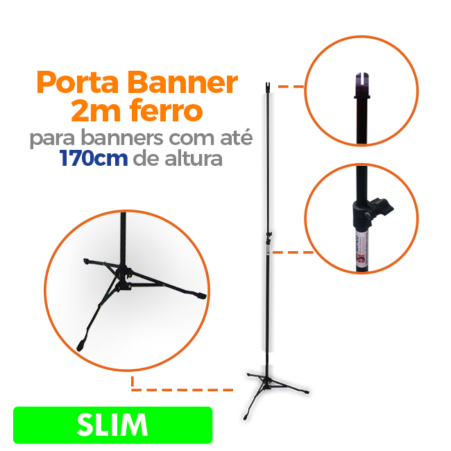Tripé para Banner 2,0m Slim sem Garras – Estrutura Leve e Portátil para Exposição de Banners