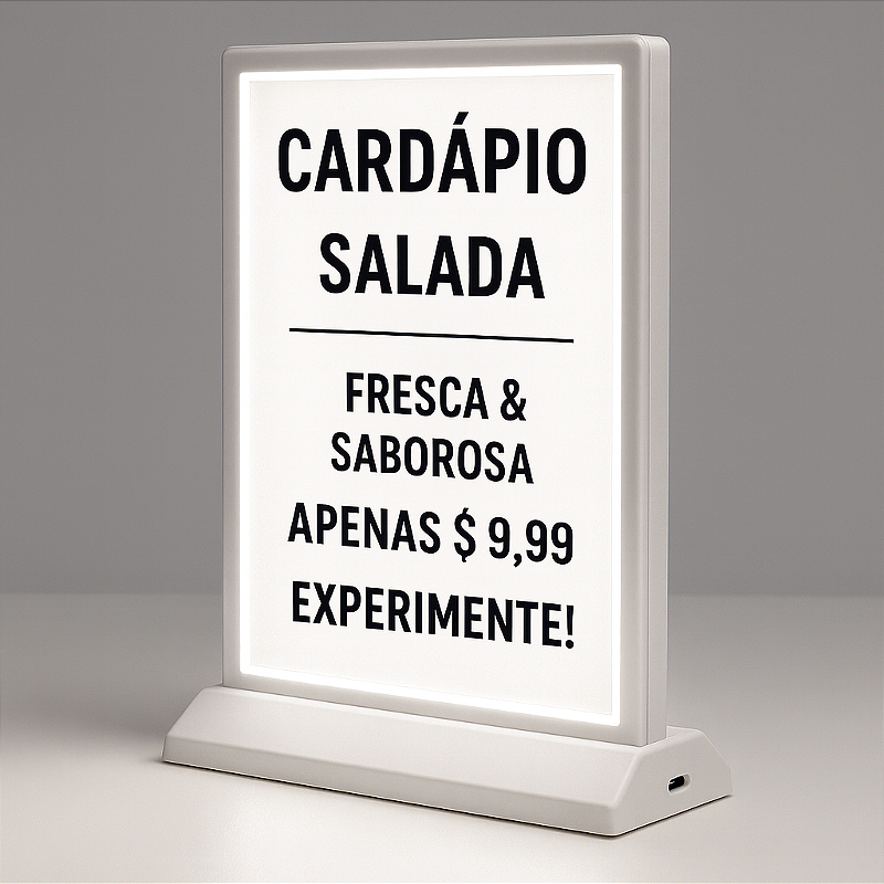 Display Iluminado LED A4 Dupla Face Recarregável