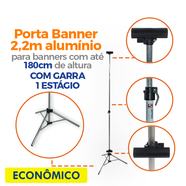 Tripé para Banner 2,20m Econômico com Garras – Suporte Ajustável e Fixação Segura