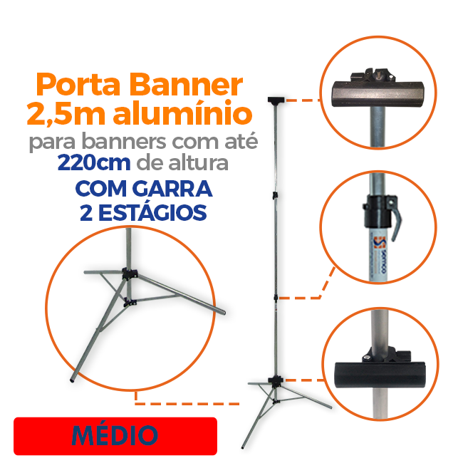 Tripé para Banner 2,50m Médio com Garras – Suporte Ajustável e Fixação Segura