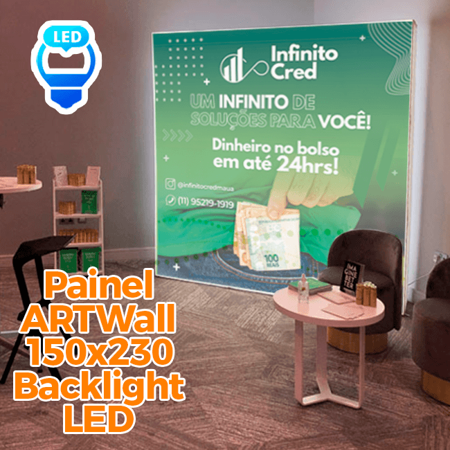 Painel em Tecido Iluminado LED 150x230 – Visual Impactante e Iluminação Uniforme