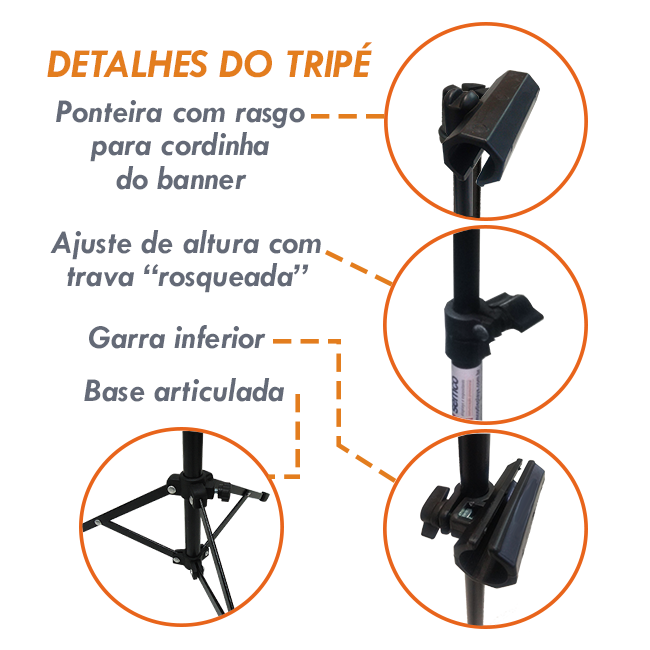 Tripé para Banner 2,0m Slim com Garras – Estrutura Leve, Ajustável e Fixação Segura