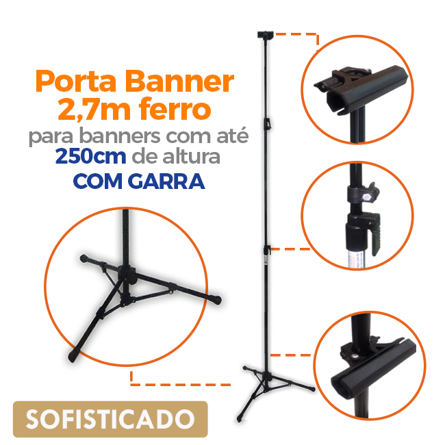 Tripé para Banner 2,70m Sofisticado com Garras – Fixação Segura e Acabamento Premium