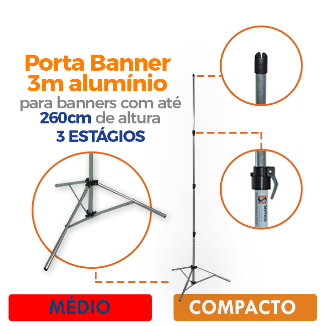 Tripé para Banner 3,0m Médio Compacto – Leve, Resistente e Fácil de Transportar