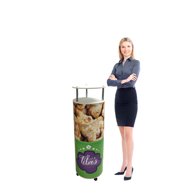 Balcão Promocional Redondo 40 ST – Compacto, Portátil e com Design 360°