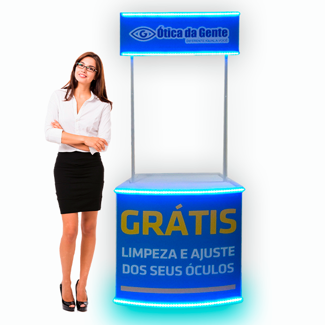 Balcão de PVC Modelo 80E Iluminado – Destaque e Profissionalismo para Feiras e Eventos