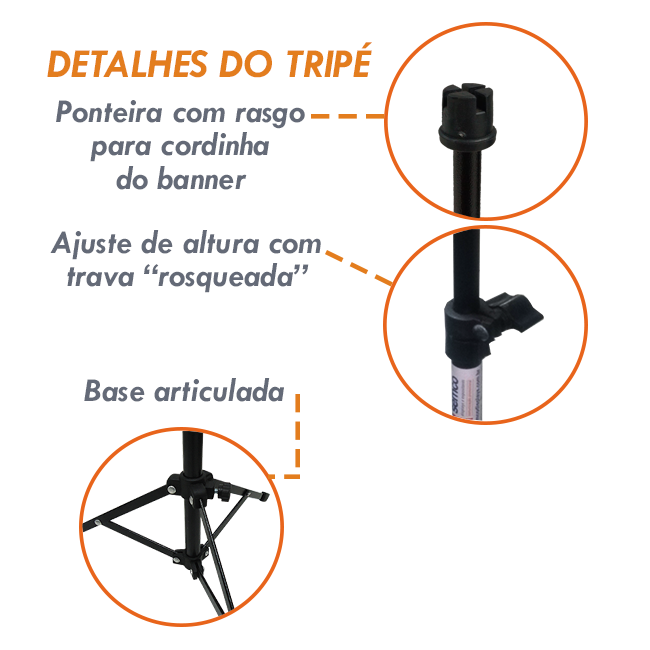 Tripé para Banner 2,0m Slim sem Garras – Estrutura Leve e Portátil para Exposição de Banners