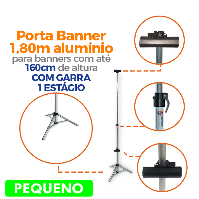 Tripé para Banner 1,80m Pequeno com Garras – Suporte Ajustável e Fixação Segura