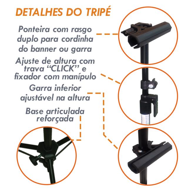 Tripé para Banner 2,70m Sofisticado Pesado com Garras – Máxima Estabilidade e Fixação Profissional