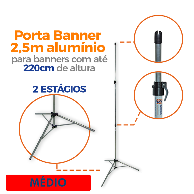 Tripé para Banner 2,50m Médio – Suporte Ajustável, Resistente e Portátil