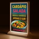Cardápio iluminado A4 dupla face com iluminação LED em restaurante