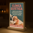 Display de mesa LED A4 recarregável em balcão de clínica estética