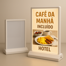 Display de mesa LED A4 recarregável dupla face com cardápio luminoso em hotel