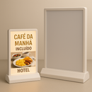 Display de mesa LED A5 compacto recarregável dupla face com cardápio luminoso em hotel