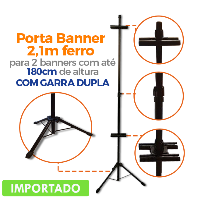 Tripé para Dois Banners 1,80m em Ferro – Garras Duplas e Alta Estabilidade